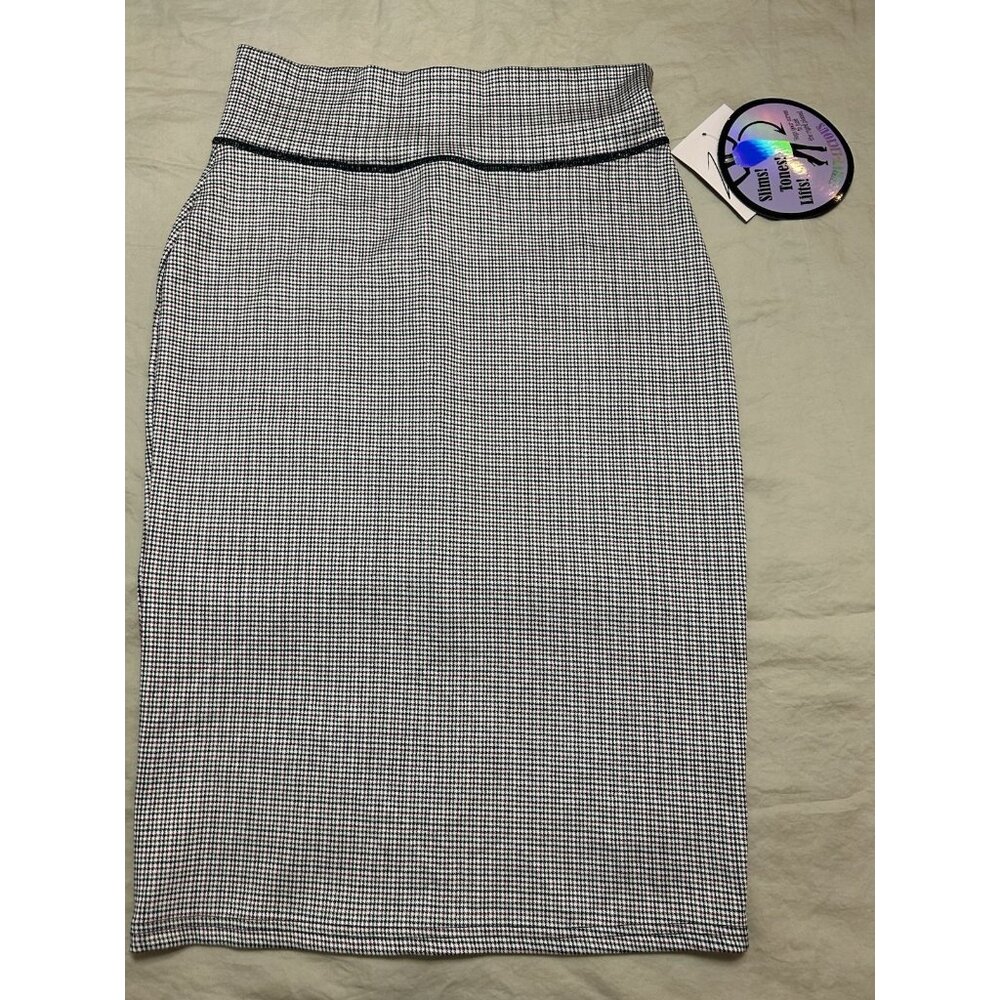 Fashion New Women’s Houndstooth Multicolored Midi Stretch Waist Skirt Size Med